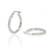 עגילי חישוק מעוצבים 1.9 עם חריטת לייזר זהב לבן 14 קראט