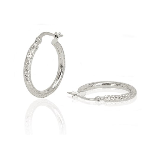 עגילי חישוק מעוצבים 1.9 עם חריטת לייזר זהב לבן 14 קראט