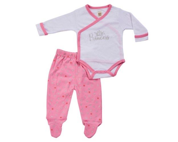 חליפת חזייה נסיכה לבן-ורוד טריקו