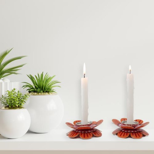 פמוטים נמוכים דגם עלי כותרת - כתום