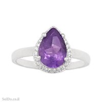 טבעת מכסף משובצת אבן אמטיסט ואבני זרקון RG6299 | תכשיטי כסף 925 | טבעות כסף