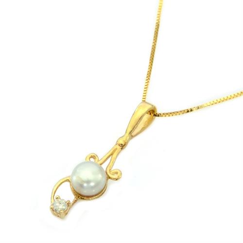 שרשרת ותליון זהב מעוצב עם פנינה ויהלומים