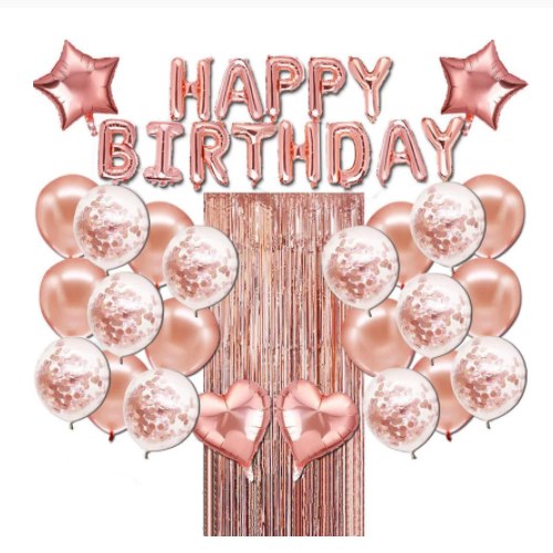 סט Happy Birthday צבע רוז גולד