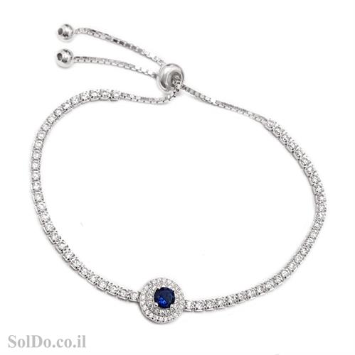 צמיד כסף משובץ  זרקון בצבע כחול ואבני זרקון שקופות Z3079 | תכשיטי כסף 925 | צמידי כסף