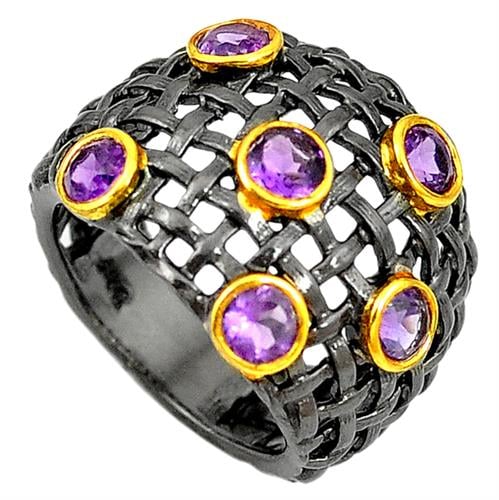 טבעת כסף מעוצבת משובצת אבני אמטיסט סגולות RG5754 | תכשיטי כסף 925 | טבעות כסף