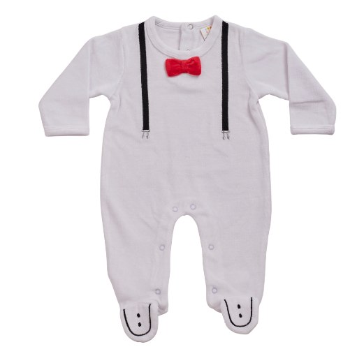 אוברול קטיפה הדפס פפיון+שלייקס לבן