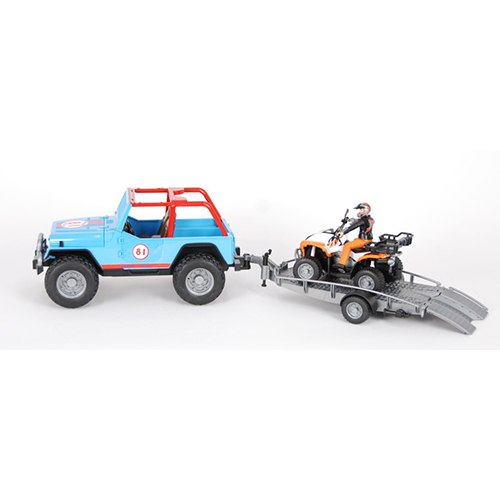 530-01696 ג'יפ רנגלר שטח כחול + נהג + עגלה וטרקטורון