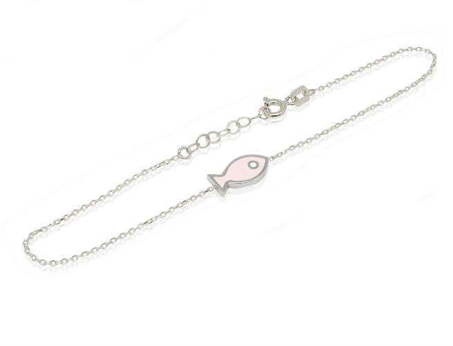 צמיד זהב לבן עדין דג עם אמייל ורוד