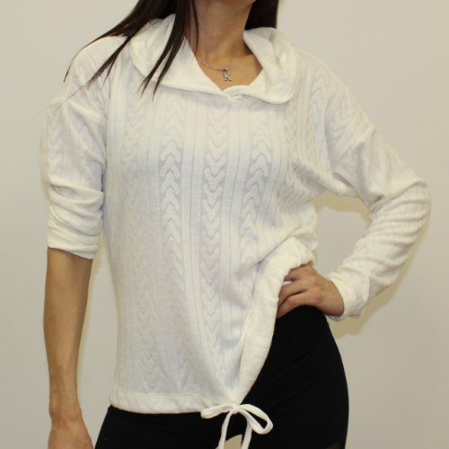 חולצה קפוצ'ון קשירה במותן לבן