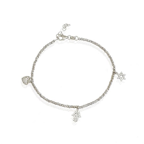 צמיד כדורים מזהב לבן  ותליונים