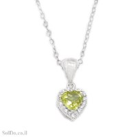 תליון מכסף לב משובץ אבן פרידוט ואבני זרקוןT6211 | תכשיטי כסף