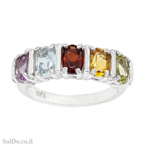 טבעת מכסף משובצת אבני אמטיסט, גרנט, בלו טופז, סיטרין ופרידוט RG1732