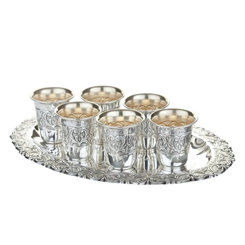 סט שישיית כוסות ליקר על מגש דגם ריקוע L | מורשת