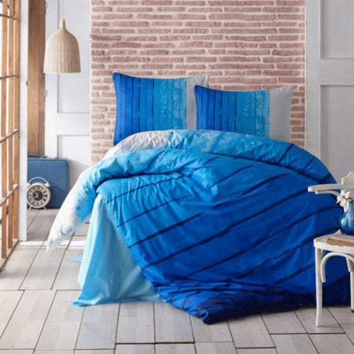 סט מצעים זוגי פסים כחול - 100% כותנה