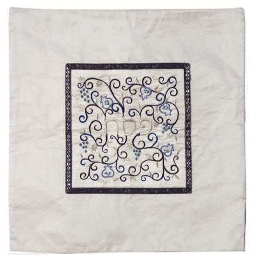 כיסוי מצה אמצע רקום בצבע לבן / כחול