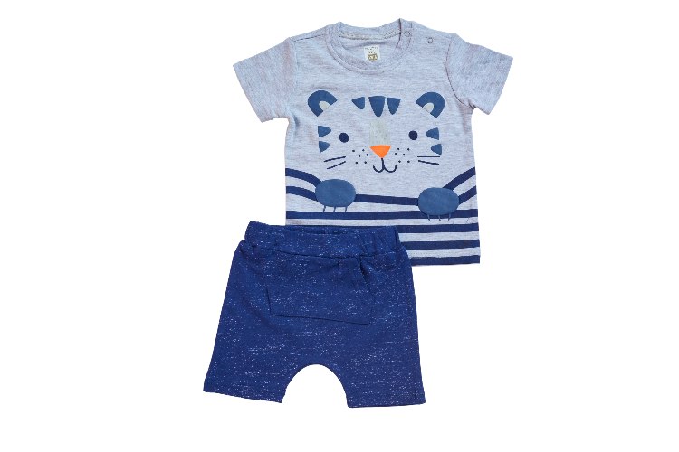 חליפה קצרה הדפס חתול + פסים אפור מלאג'