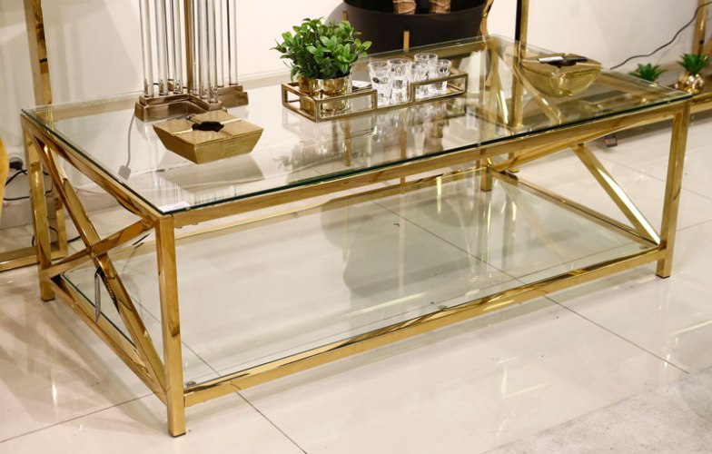 שולחן מלבני לסלון נירוסטה זהב
