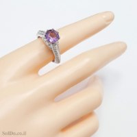 טבעת מכסף משובצת אבן אמטיסט ואבני זרקון RG6311 | תכשיטי כסף 925 | טבעות כסף