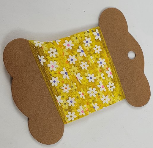 סרט אורגנזה 2 מטר - פרחים צהוב  1.5 ס"מ