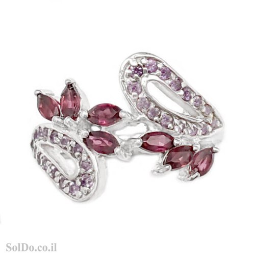טבעת מכסף משובצת אבני גרנט ואבני אמטיסט RG6188 | תכשיטי כסף 925 | טבעות כסף