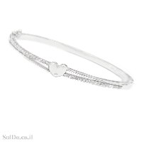 צמיד קשיח מכסף משובץ אבני זרקון מעוצב לב קטן  Z3172 | תכשיטי כסף 925 | צמידי כסף