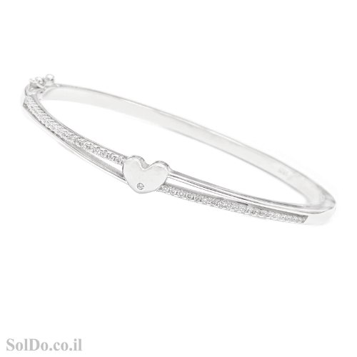 צמיד קשיח מכסף משובץ אבני זרקון מעוצב לב קטן  Z3172 | תכשיטי כסף 925 | צמידי כסף