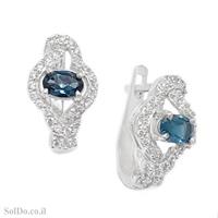 עגילי כסף משובצים אבני טופז כחולות וזרקונים A8794 | תכשיטי כסף 925 | עגילי כסף