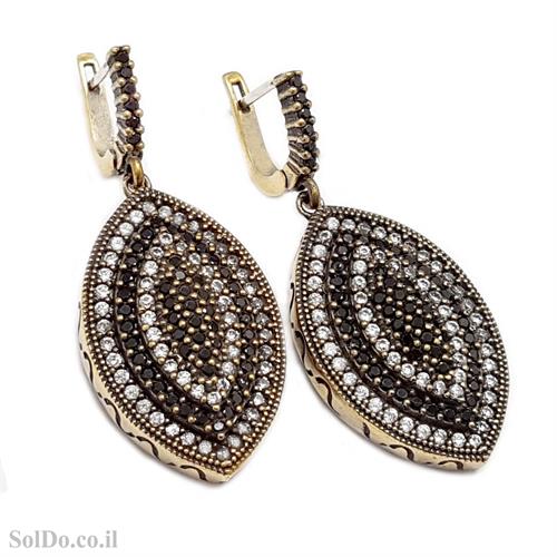 עגילים מכסף סגנון ויקטוריאני משובצים אבני זרקון וציפוי נחושת  A8846