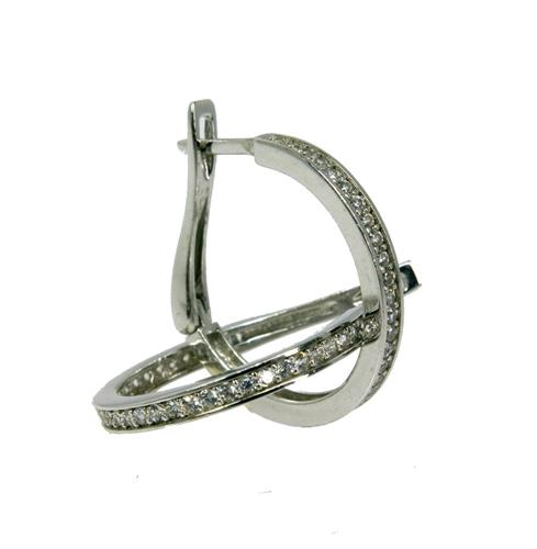 עגילי חישוק משובץ זרקונים בזהב לבן 14K