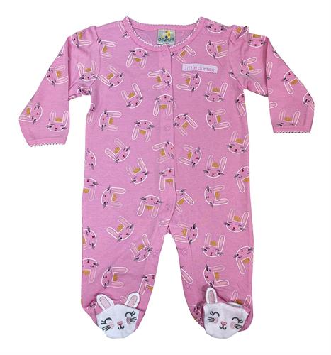 אוברול טריקו ארוך ארנבונים ורוד