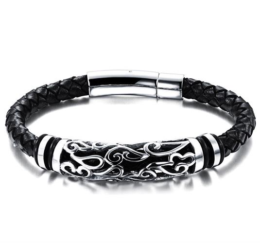 צמיד לגבר ולאשה עור ופלדת אל חלד MY12160051IN