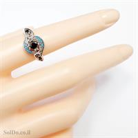 טבעת מכסף משובצת אבני זרקון צבע שחור ותכלת RG1626 | תכשיטי כסף 925