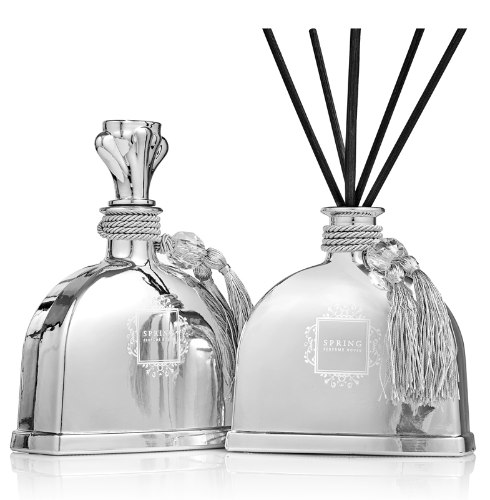 מפיץ ריח גדול דקנטר WHITE FLOWER בציפוי מטאלי כסף 340 ML