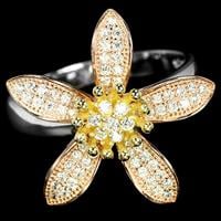 טבעת כסף "פרח מוזהב" משובצת אבני זרקון RG5593 | תכשיטי כסף | טבעות כסף