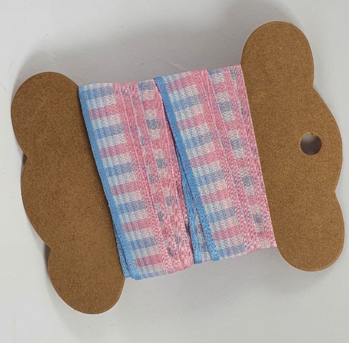 סרט כותנה 2 מטר - משובץ ורוד תכלת 1.5 ס"מ