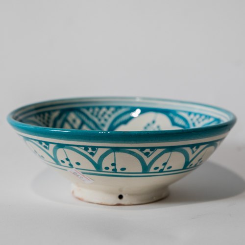 קערה טורקיז לבן פרחים L