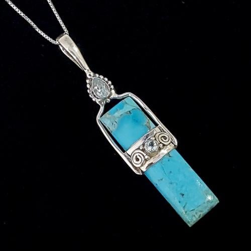 תליון כסף מעוצב משובץ אבן טורקיז כולל לשרשרת T1140 | תכשיטי כסף 925