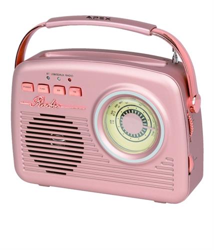 APEX רמקול נייד משולב רדיו בעיצוב רטרו דגם AP1230 ורוד