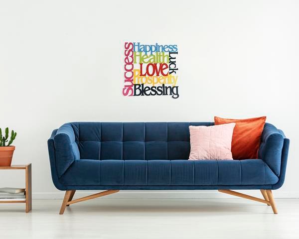 שלט קיר צבעוני ברכת אהבה, בריאות והצלחה - אנגלית