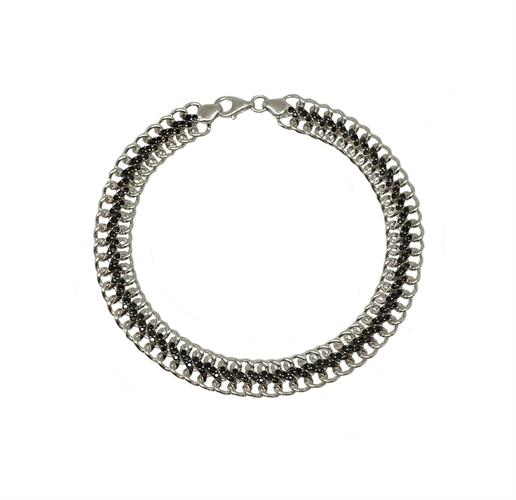 צמיד לגבר חוליות זהב לבן עם זרקונים שחורים