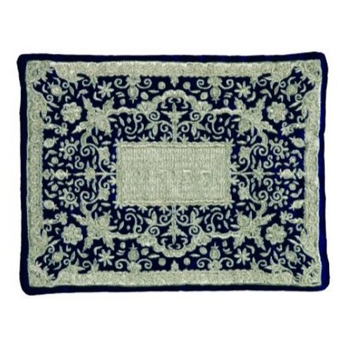 כיסוי תפילין רקמה מלאה - כסף על כחול