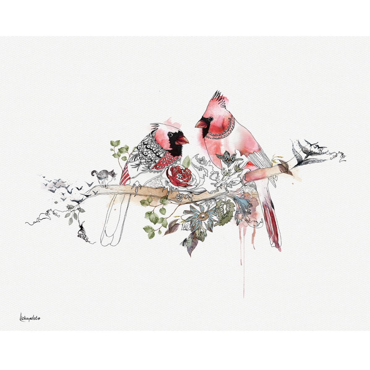 ציור של זוג ציפורים אדומות
