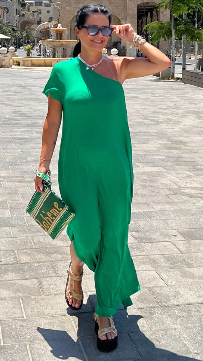 שמלת כתף אחת ירוקה