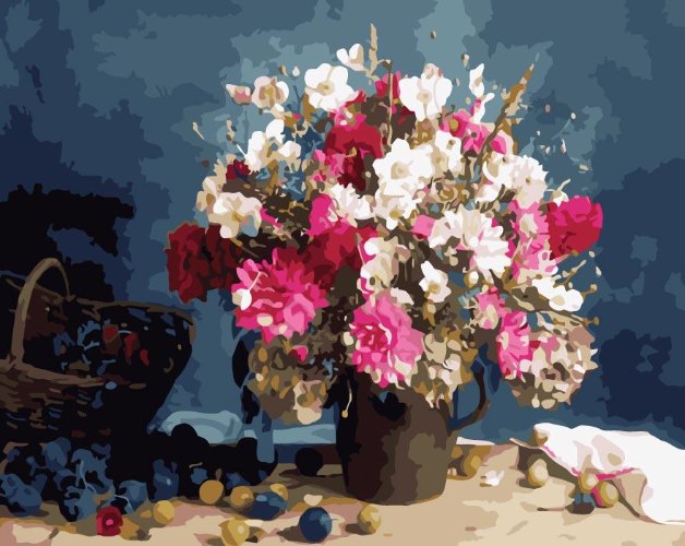 צביעה לפי מספרים - כד עם פרחים