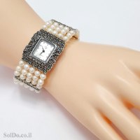 שעון מכסף מעוצב פנינים משובץ מרקזטים SH3269 | תכשיטי כסף