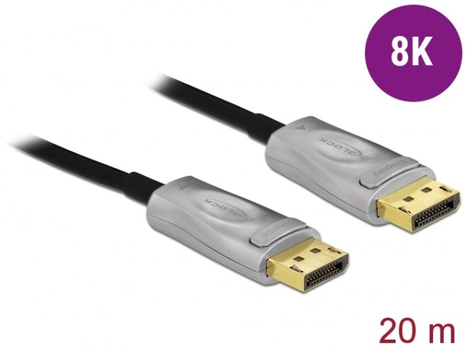 כבל מגשר בסיב אופטי DisplayPort זכר לחיבור DisplayPort זכר באורך 20 מטר Delock Active Optical Cable