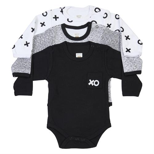 סט 3 בגדי גוף מודפסים שחור