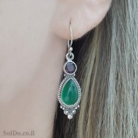 עגילים מכסף מעוצבים בשילוב אבני אגת ירוקה ואבני גרנט  A8909 | תכשיטי כסף | עגילי כסף