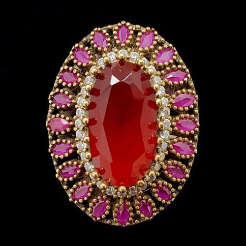 טבעת מכסף משובצת רובי קוורץ ואבני זרקון לבנות  RG5679 | תכשיטי כסף 925 | טבעות כסף