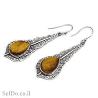 עגילי כסף ארוכים מעוצבים בשילוב אבני עין הנמר  A8638 | תכשיטי כסף | עגילי כסף